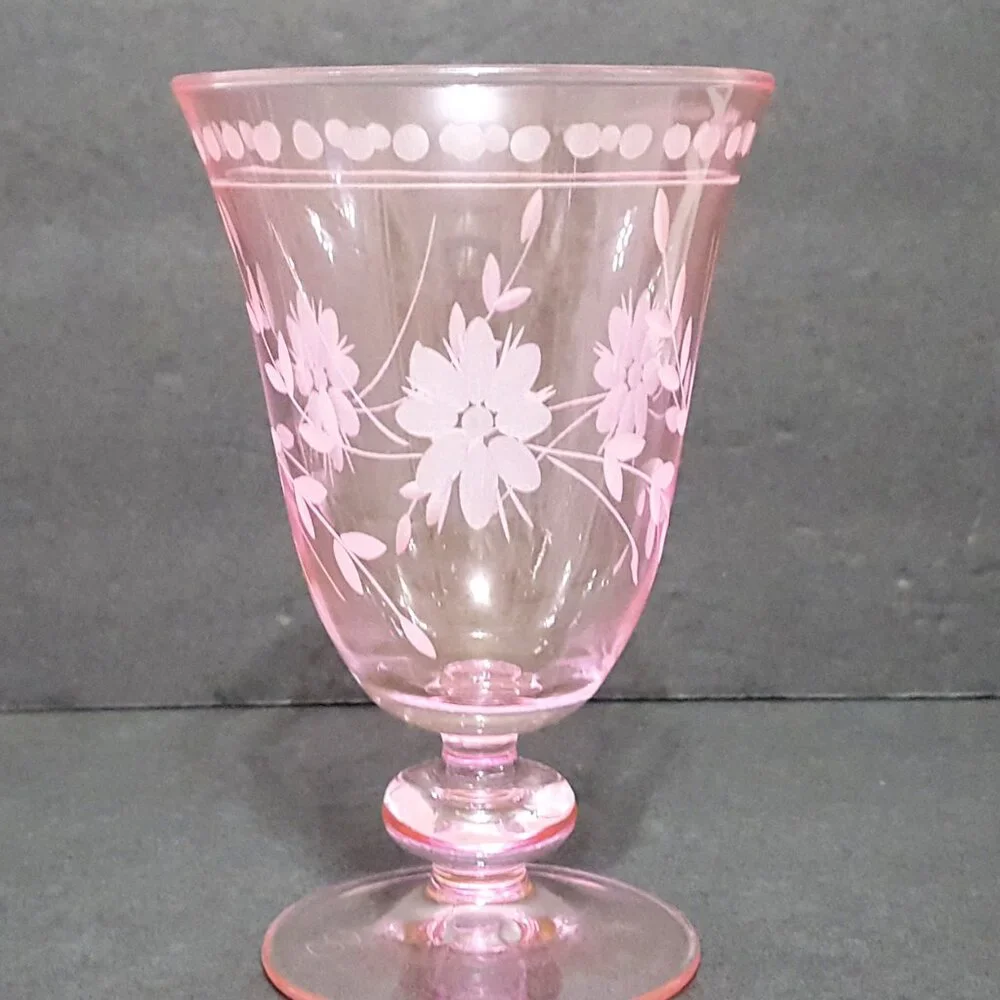 NEW RARE Williams Sonoma Set of 4 Pink Vintage Etched Goblets 9.25 OZ NIB